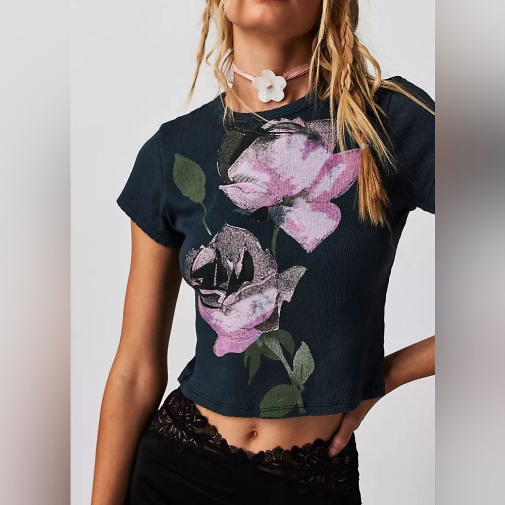 Daydreamer Black and Pink Floral Crop Top